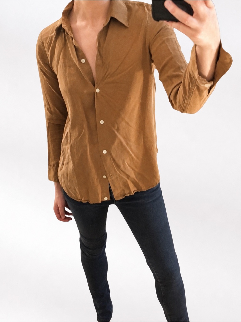 Qualité Light Brown Tan Cognac Long Sleeve Button Down Shirt Top • Japan • 2 / S - Picture 2 of 13
